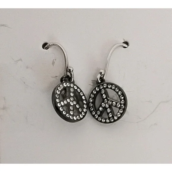 Coach Earrings Peace Sign .925 Sterling Silver Rhinestone #W4265 - Picture 3 of 10